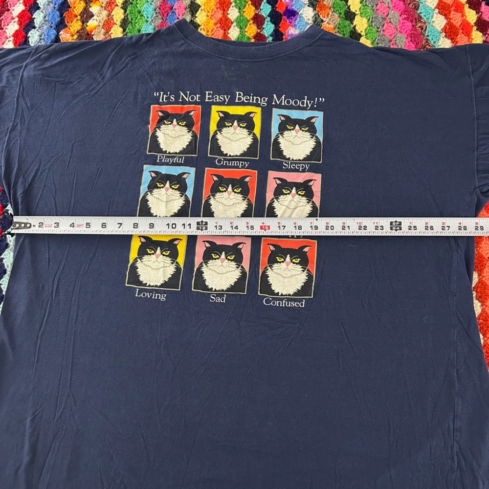Vintage Y2K Moody Cat Faces Made in Egypt Navy Oversized 100% Cotton Tee… - Picture 5 of 9